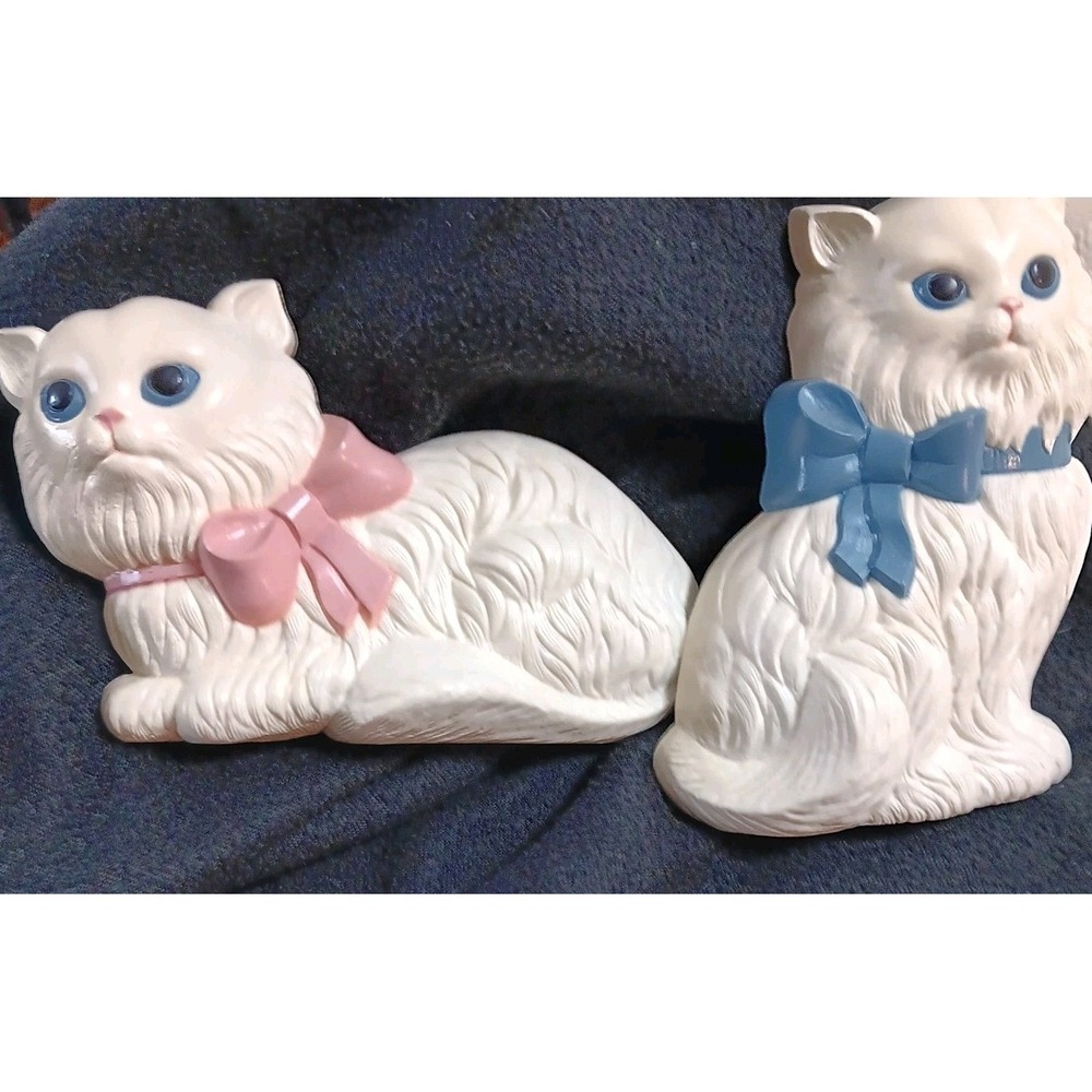 White Home Interior Birwood Cats Kitten Blue Eyes Wall Hangings Vintage EUC